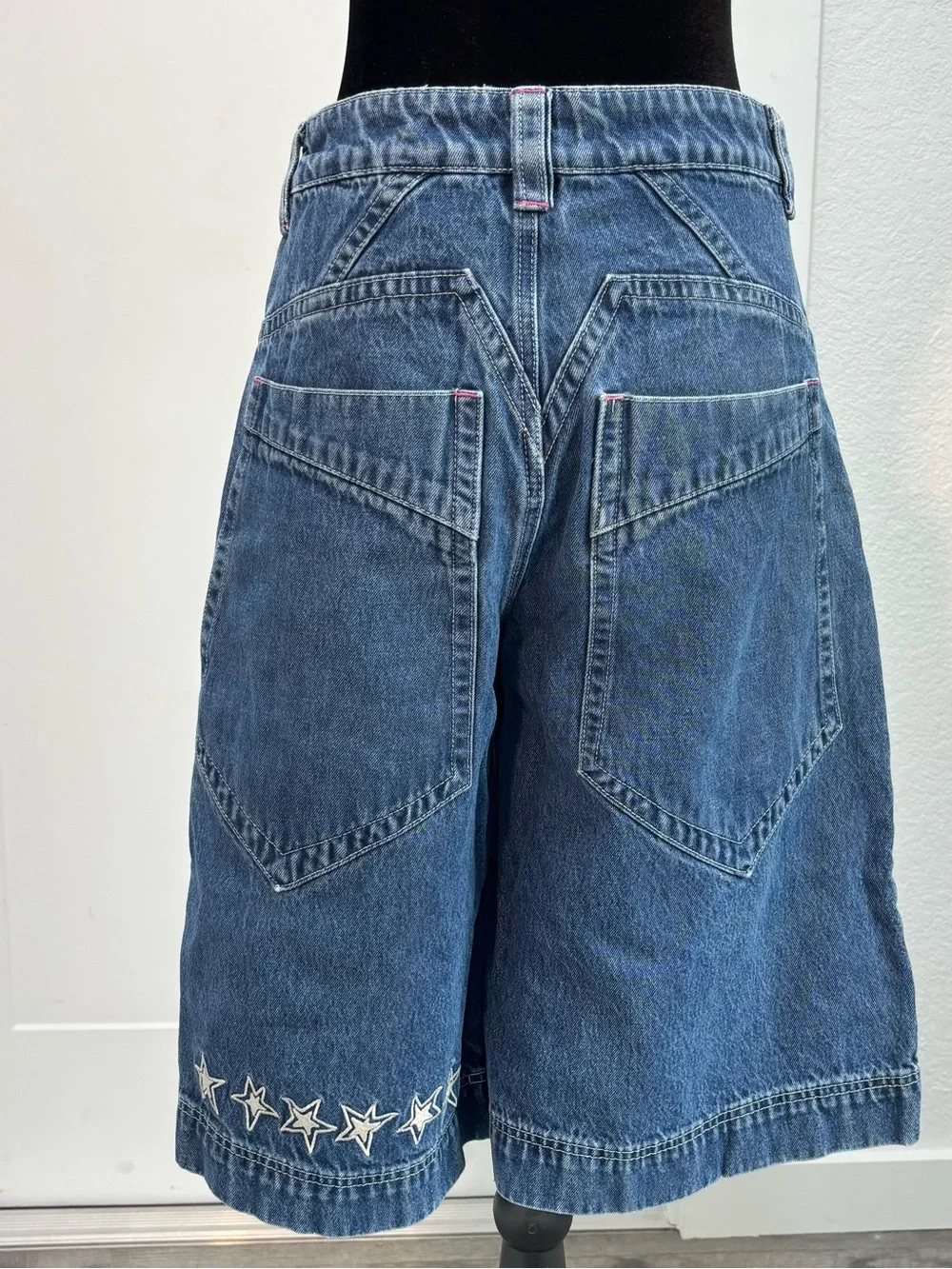 2b Analog Baggy Denim Jorts Shorts Size 2 / S Embroidered Stars Cyber Y2K Rave